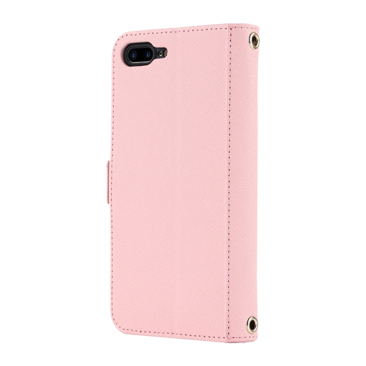 For iPhone 8 Plus / 7 Plus Cross Texture Lanyard Leather Phone Case