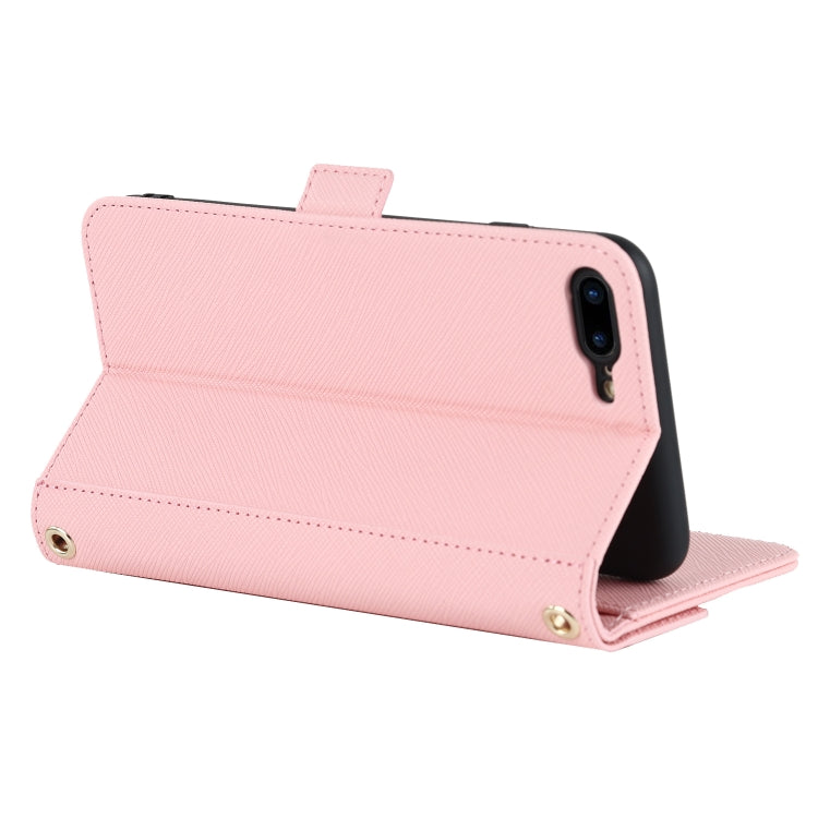 For iPhone 8 Plus / 7 Plus Cross Texture Lanyard Leather Phone Case