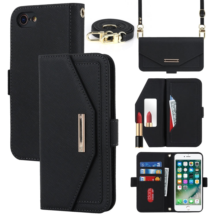For iPhone SE 2022 / SE 2020 / 8 / 7 Cross Texture Lanyard Leather Phone Case