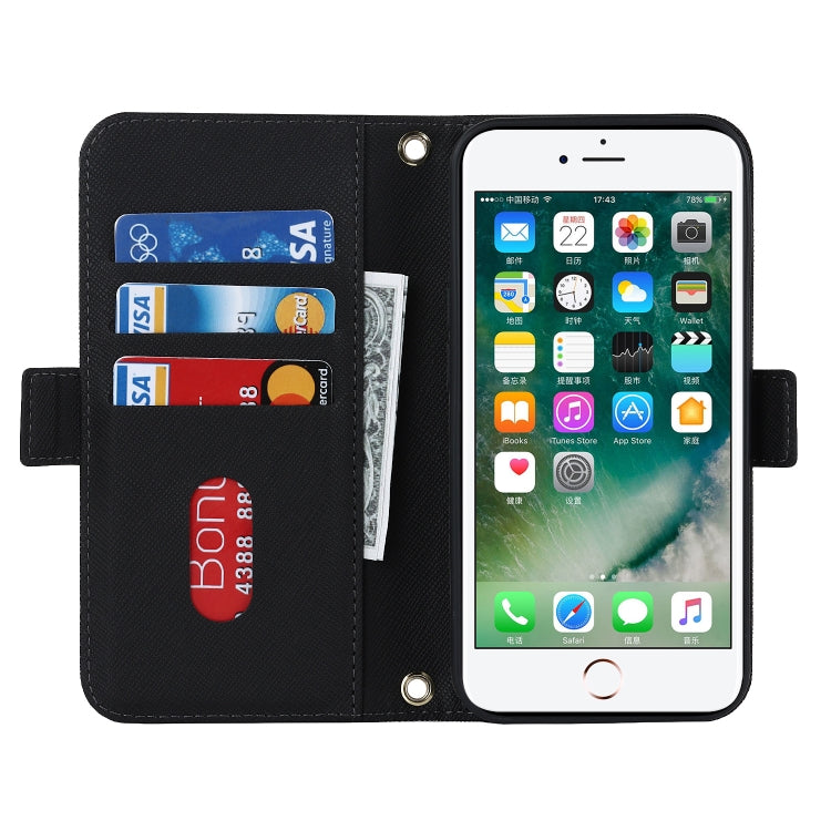 For iPhone SE 2022 / SE 2020 / 8 / 7 Cross Texture Lanyard Leather Phone Case