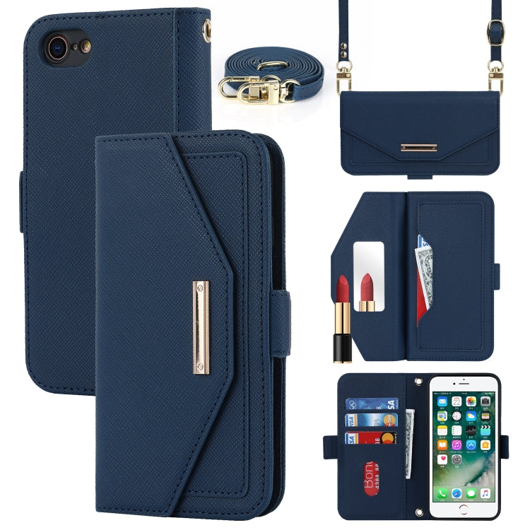 For iPhone SE 2022 / SE 2020 / 8 / 7 Cross Texture Lanyard Leather Phone Case