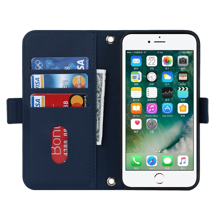 For iPhone SE 2022 / SE 2020 / 8 / 7 Cross Texture Lanyard Leather Phone Case
