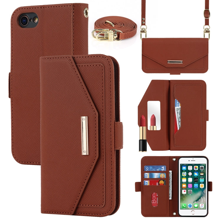 For iPhone SE 2022 / SE 2020 / 8 / 7 Cross Texture Lanyard Leather Phone Case