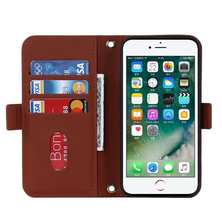 For iPhone SE 2022 / SE 2020 / 8 / 7 Cross Texture Lanyard Leather Phone Case
