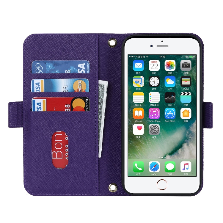 For iPhone SE 2022 / SE 2020 / 8 / 7 Cross Texture Lanyard Leather Phone Case