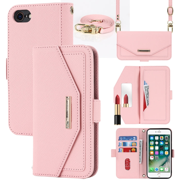 For iPhone SE 2022 / SE 2020 / 8 / 7 Cross Texture Lanyard Leather Phone Case