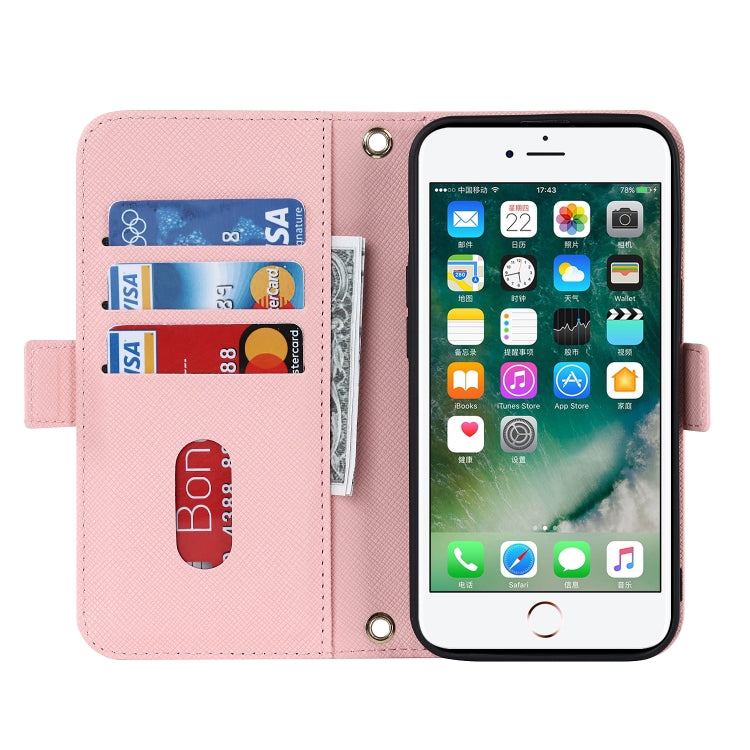 For iPhone SE 2022 / SE 2020 / 8 / 7 Cross Texture Lanyard Leather Phone Case