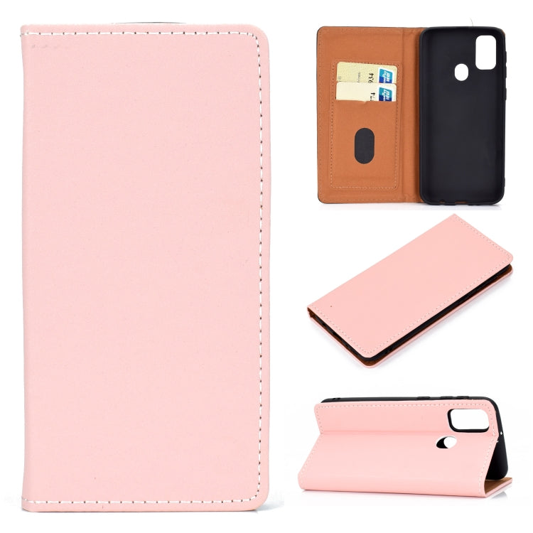 For Galaxy M30s Solid Color Frosted Magnetic Horizontal Flip Leather Case with Card Slots & Holder