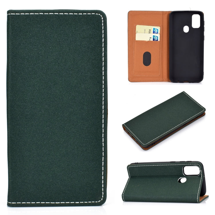 For Galaxy M30s Solid Color Frosted Magnetic Horizontal Flip Leather Case with Card Slots & Holder