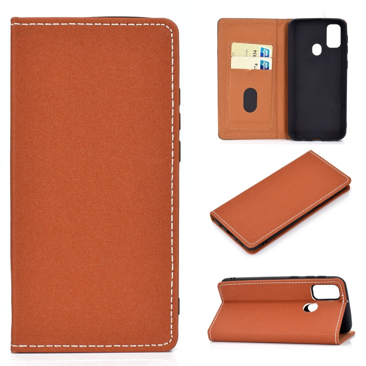 For Galaxy M30s Solid Color Frosted Magnetic Horizontal Flip Leather Case with Card Slots & Holder