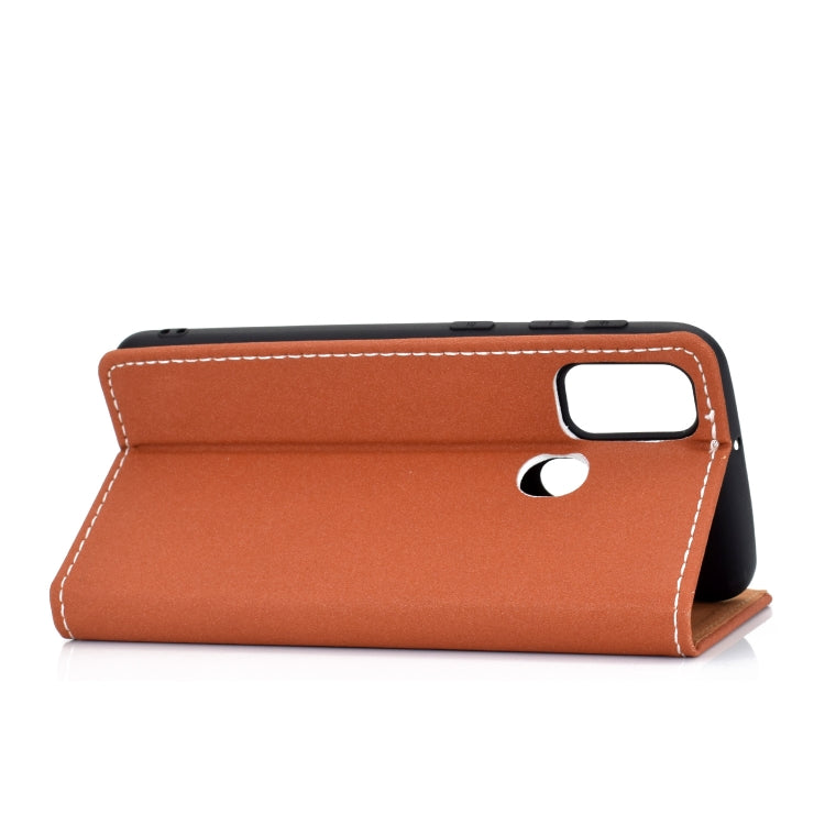 For Galaxy M30s Solid Color Frosted Magnetic Horizontal Flip Leather Case with Card Slots & Holder