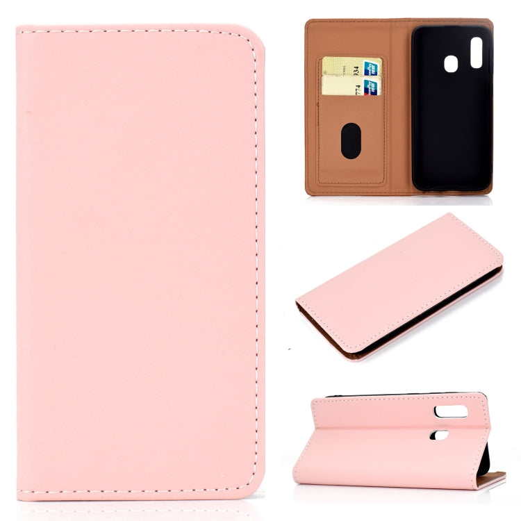 For Galaxy A20e Solid Color Frosted Magnetic Horizontal Flip Leather Case with Card Slots & Holder