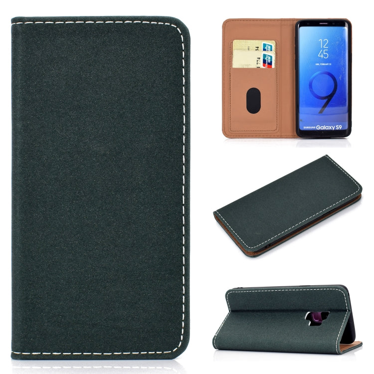 For Galaxy S9 Solid Color Frosted Magnetic Horizontal Flip Leather Case with Card Slots & Holder