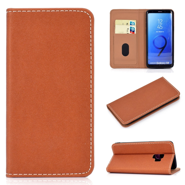 For Galaxy S9 Solid Color Frosted Magnetic Horizontal Flip Leather Case with Card Slots & Holder