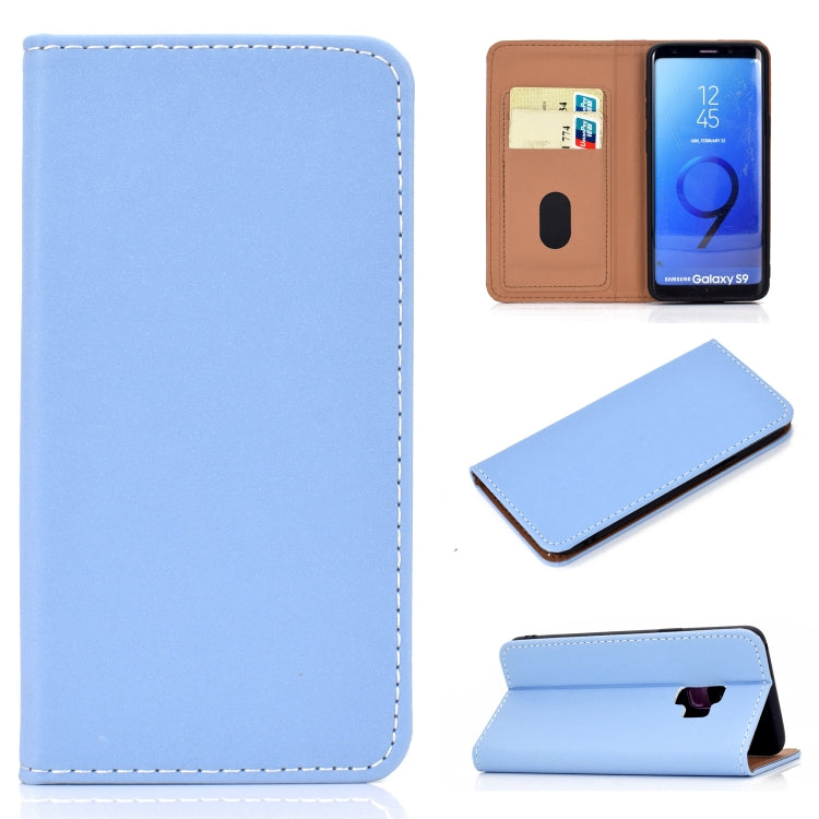 For Galaxy S9 Plus Solid Color Frosted Magnetic Horizontal Flip Leather Case with Card Slots & Holder