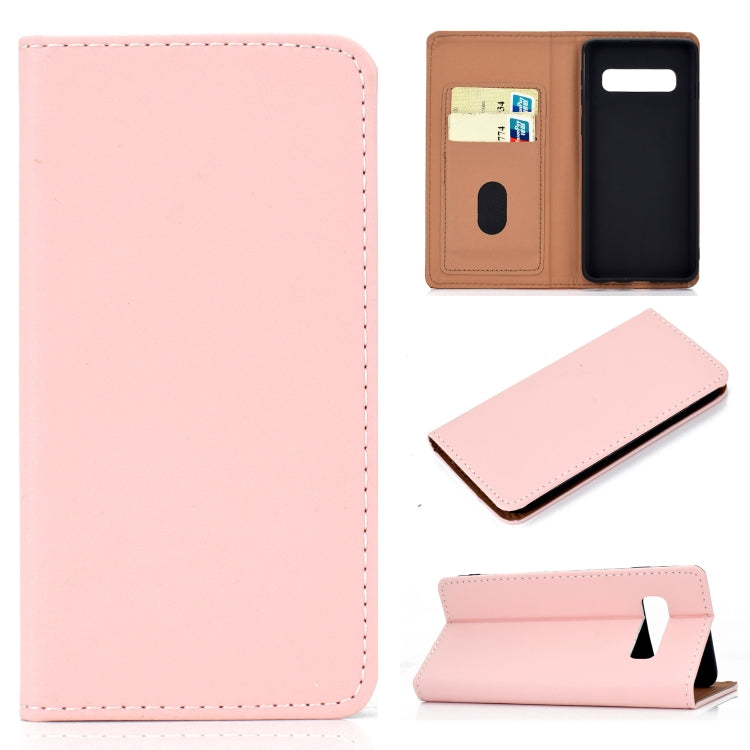 For Galaxy S10 Plus Solid Color Frosted Magnetic Horizontal Flip Leather Case with Card Slots & Holder