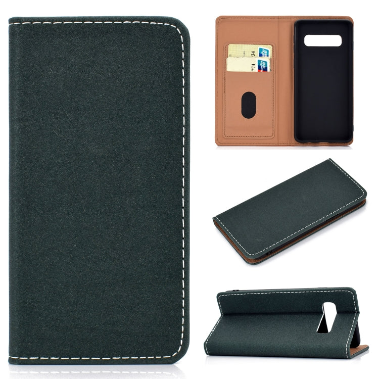 For Galaxy S10 Plus Solid Color Frosted Magnetic Horizontal Flip Leather Case with Card Slots & Holder