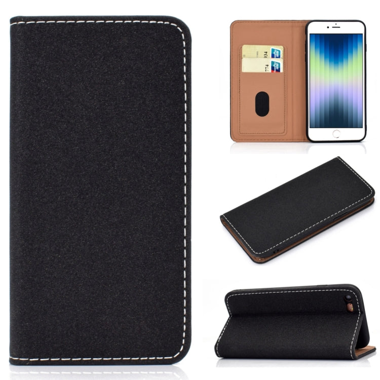 For iPhone SE 2022 / SE 2020 / 8 / 7 Solid Color Frosted Magnetic Horizontal Flip Leather Case with Card Slots & Holder