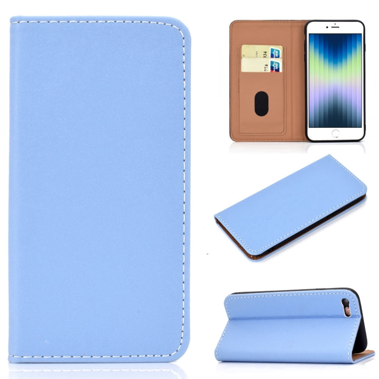 For iPhone SE 2022 / SE 2020 / 8 / 7 Solid Color Frosted Magnetic Horizontal Flip Leather Case with Card Slots & Holder