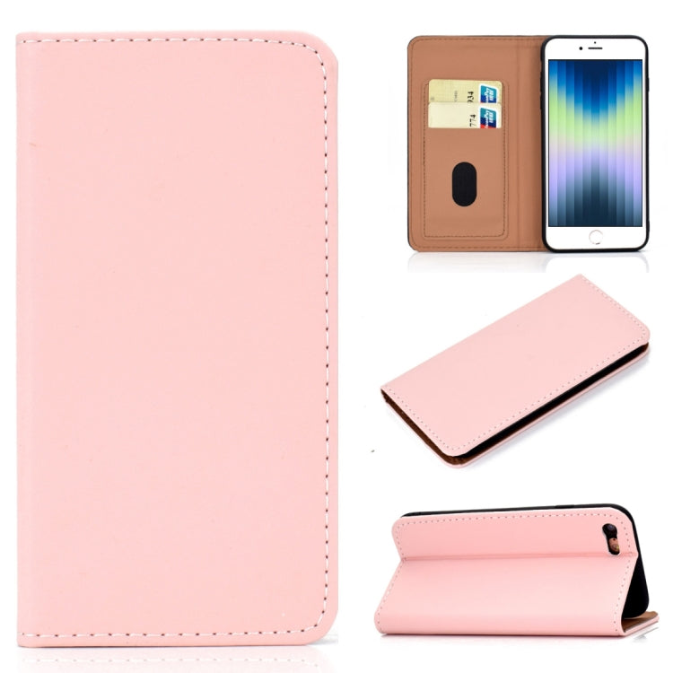 For iPhone SE 2022 / SE 2020 / 8 / 7 Solid Color Frosted Magnetic Horizontal Flip Leather Case with Card Slots & Holder