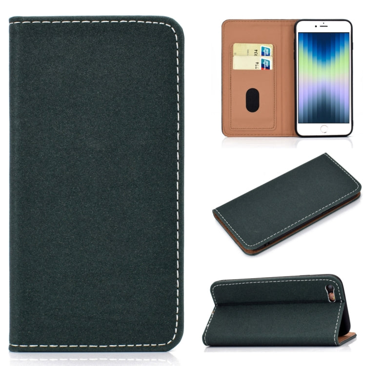 For iPhone SE 2022 / SE 2020 / 8 / 7 Solid Color Frosted Magnetic Horizontal Flip Leather Case with Card Slots & Holder