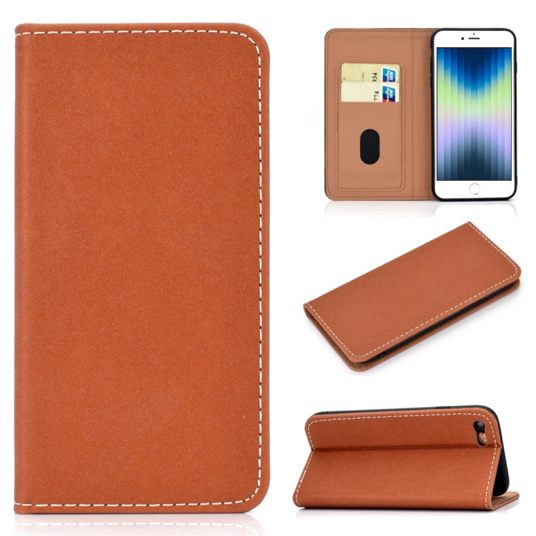 For iPhone SE 2022 / SE 2020 / 8 / 7 Solid Color Frosted Magnetic Horizontal Flip Leather Case with Card Slots & Holder