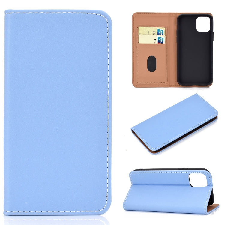 For iPhone 11 Solid Color Frosted Magnetic Horizontal Flip Leather Case with Card Slots & Holder