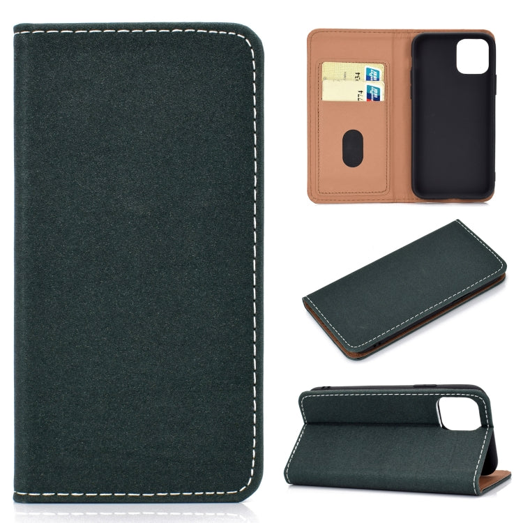 For iPhone 11 Solid Color Frosted Magnetic Horizontal Flip Leather Case with Card Slots & Holder