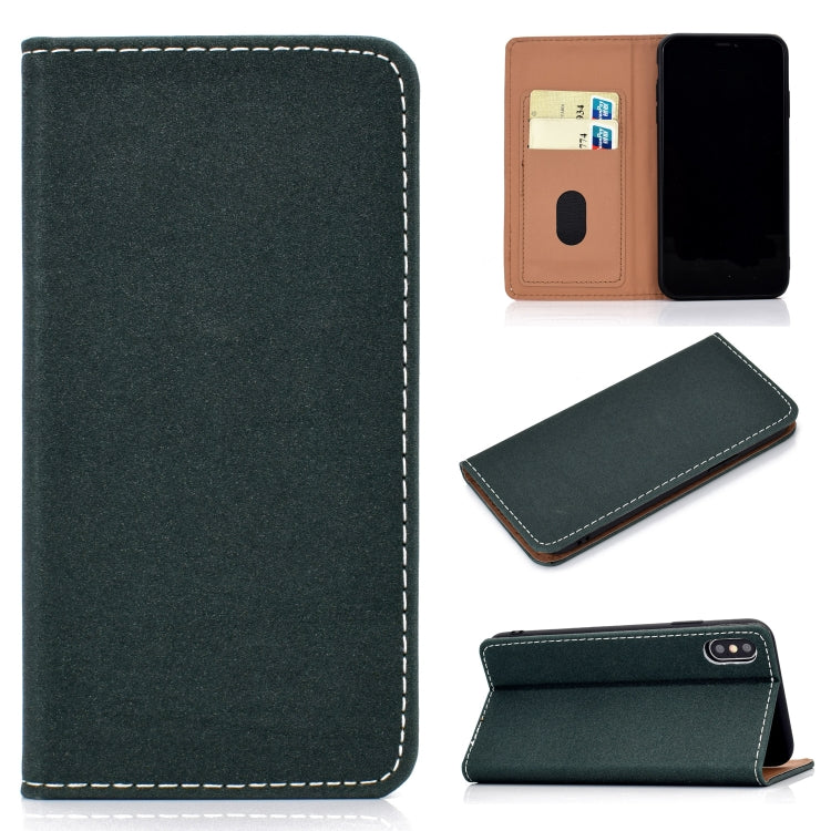 For iPhone X / XS Solid Color Frosted Magnetic Horizontal Flip Leather Case with Card Slots & Holder