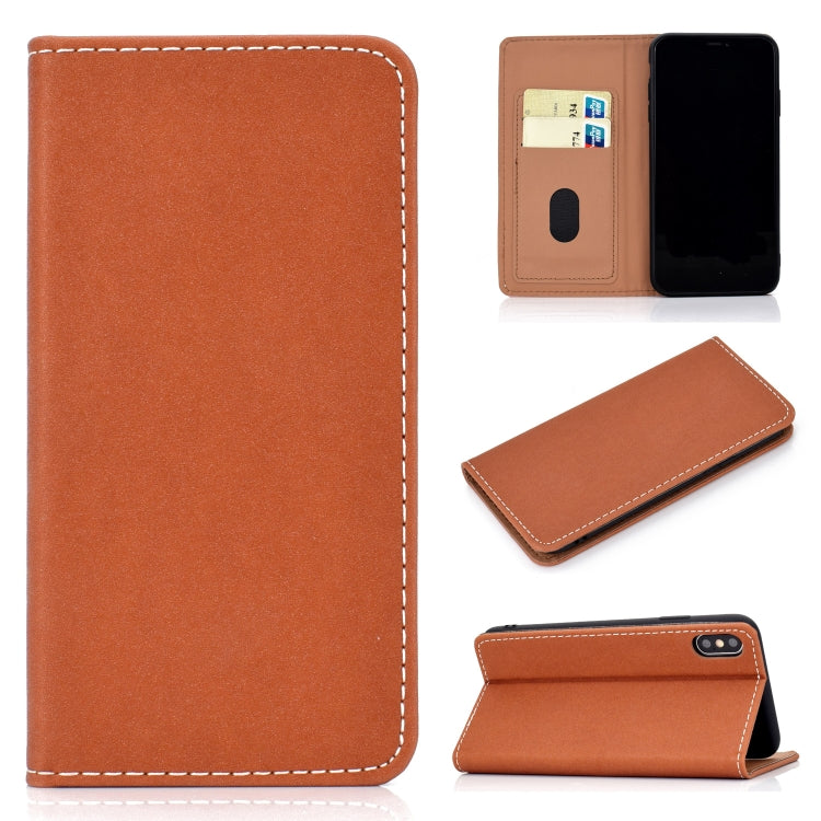 For iPhone X / XS Solid Color Frosted Magnetic Horizontal Flip Leather Case with Card Slots & Holder