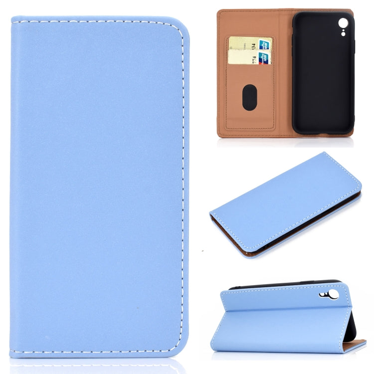 For iPhone XR Solid Color Frosted Magnetic Horizontal Flip Leather Case with Card Slots & Holder