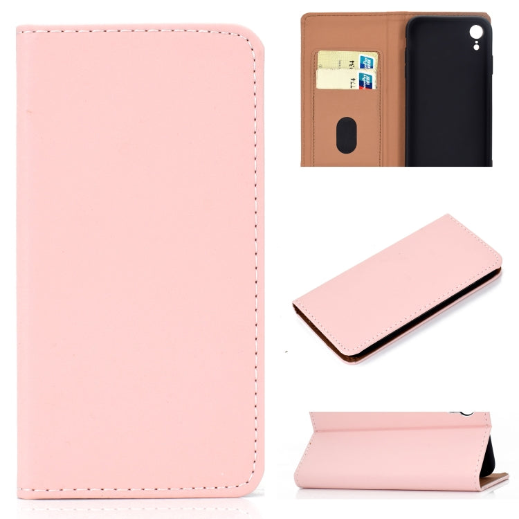 For iPhone XR Solid Color Frosted Magnetic Horizontal Flip Leather Case with Card Slots & Holder