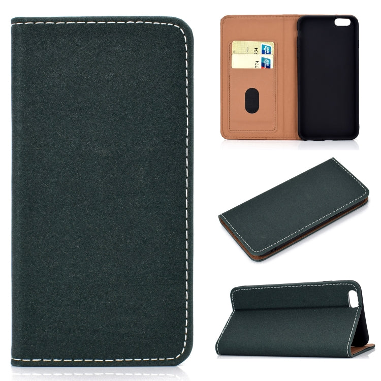 For iPhone 6 Plus Solid Color Frosted Magnetic Horizontal Flip Leather Case with Card Slots & Holder