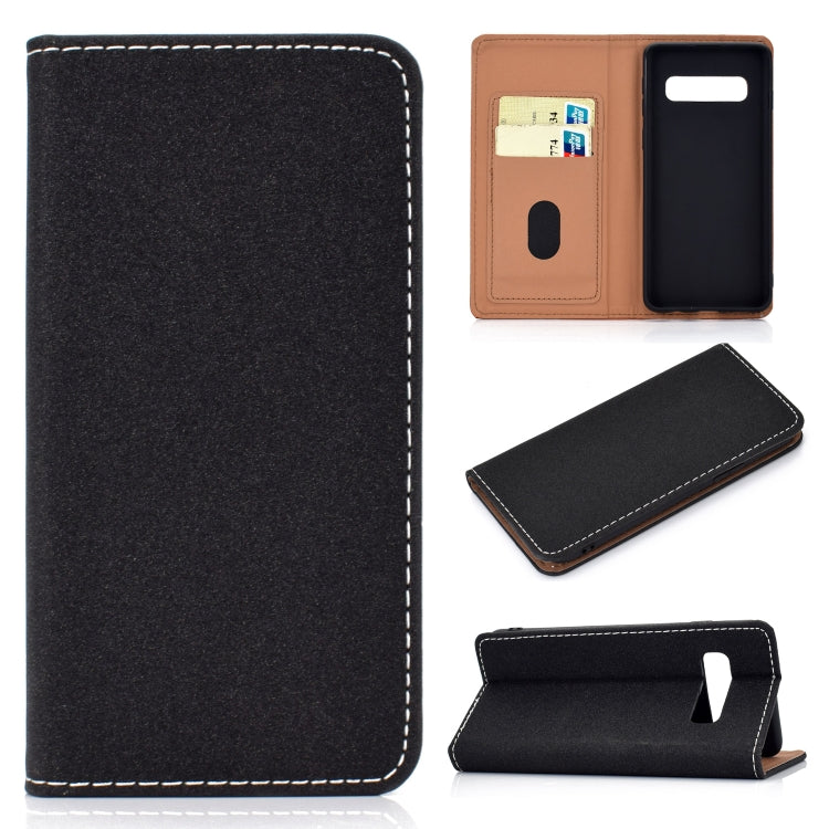 For Galaxy S10 Solid Color Frosted Magnetic Horizontal Flip Leather Case with Card Slots & Holder