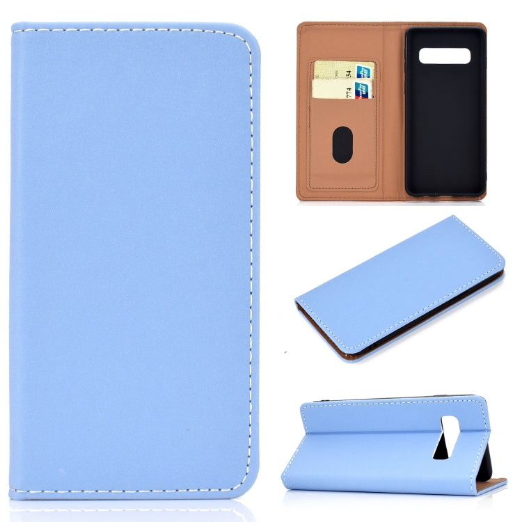 For Galaxy S10 Solid Color Frosted Magnetic Horizontal Flip Leather Case with Card Slots & Holder