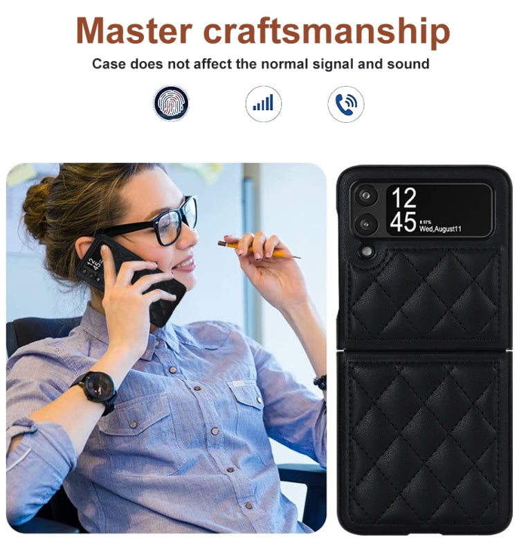 For Samsung Galaxy Z Flip4 Rhombic Microfiber Folding Phone Case