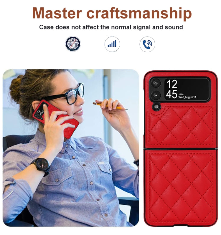 For Samsung Galaxy Z Flip4 Rhombic Microfiber Folding Phone Case