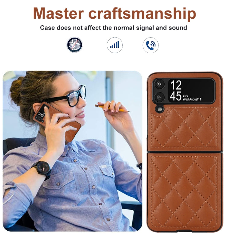 For Samsung Galaxy Z Flip4 Rhombic Microfiber Folding Phone Case