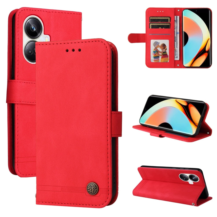 For Realme 10 Pro+ 5G Skin Feel Life Tree Metal Button Leather Phone Case