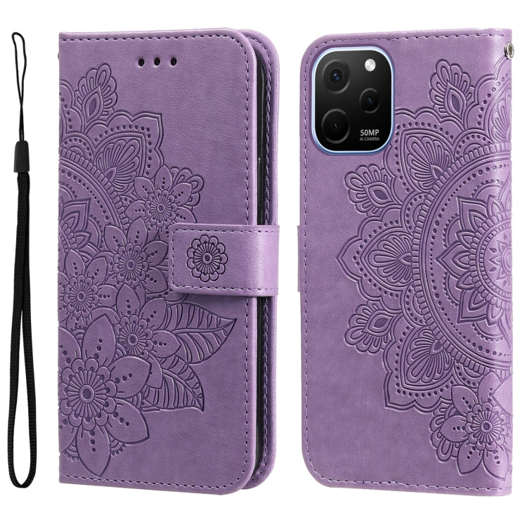 For Huawei nova Y61 7-petal Flowers Embossing Leather Phone Case