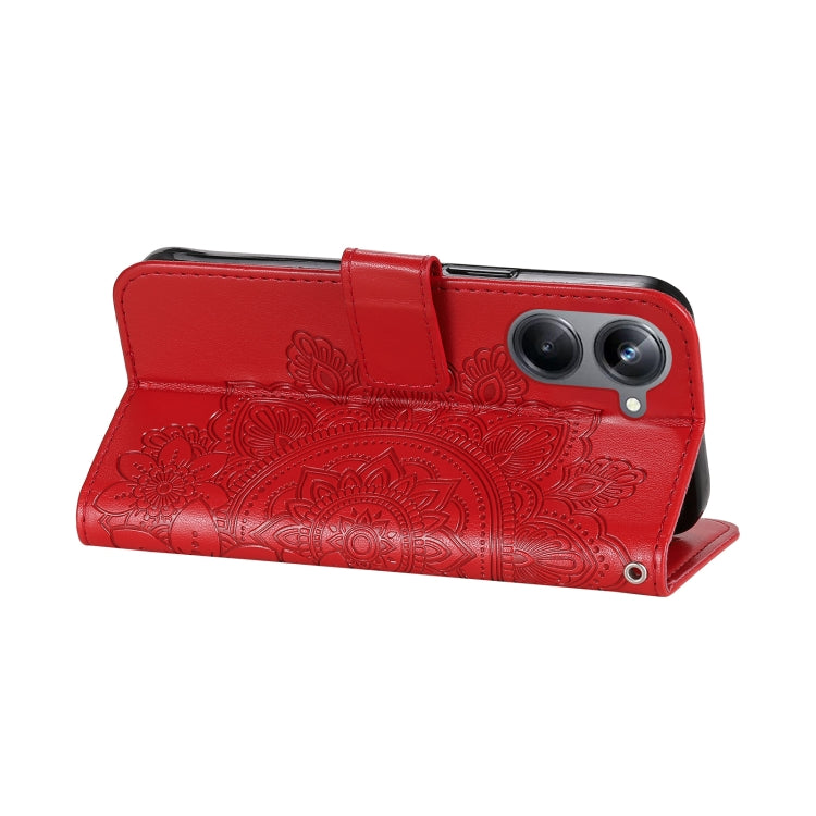 For Realme 10 4G Global 7-petal Flowers Embossing Leather Phone Case