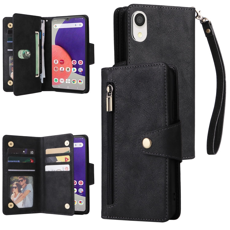 For Samsung Galaxy A22e 5G Rivet Buckle 9 Cards Three Fold Leather Phone Case