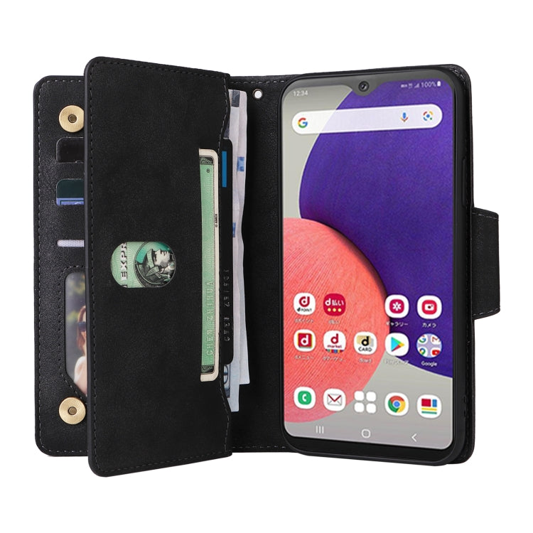 For Samsung Galaxy A22e 5G Rivet Buckle 9 Cards Three Fold Leather Phone Case