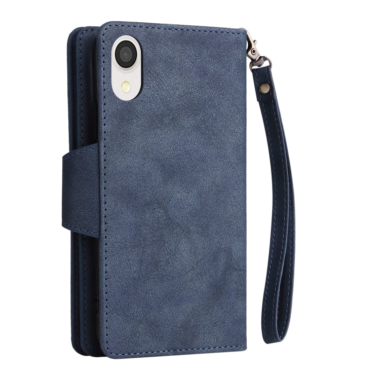 For Samsung Galaxy A22e 5G Rivet Buckle 9 Cards Three Fold Leather Phone Case