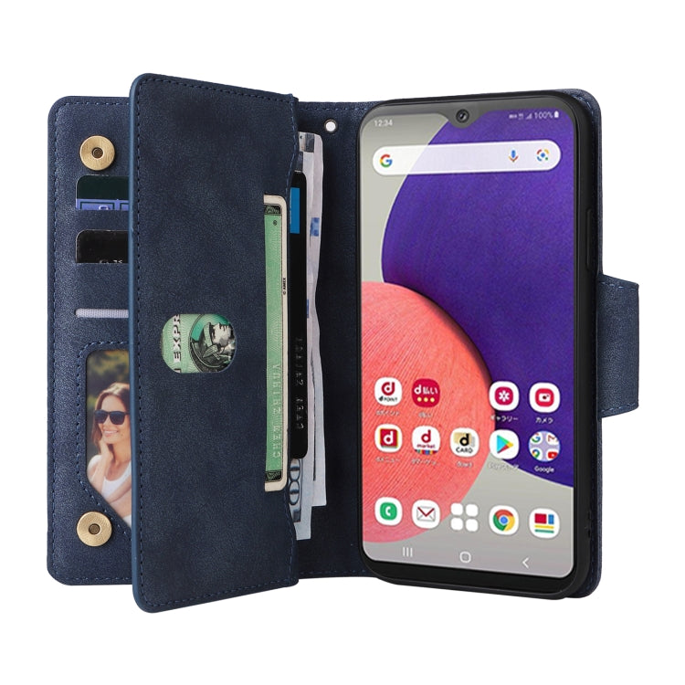 For Samsung Galaxy A22e 5G Rivet Buckle 9 Cards Three Fold Leather Phone Case