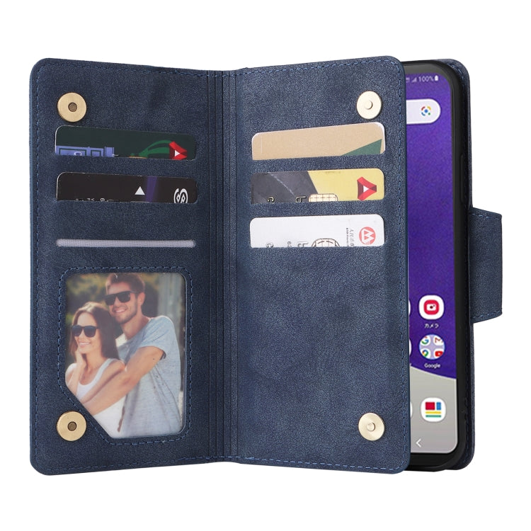For Samsung Galaxy A22e 5G Rivet Buckle 9 Cards Three Fold Leather Phone Case