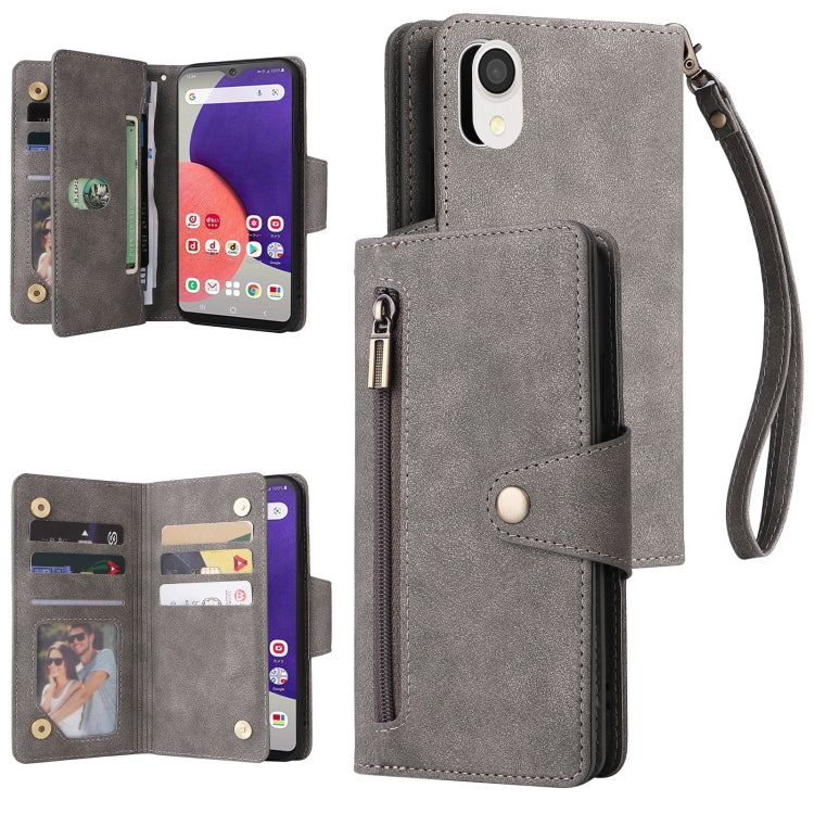 For Samsung Galaxy A22e 5G Rivet Buckle 9 Cards Three Fold Leather Phone Case