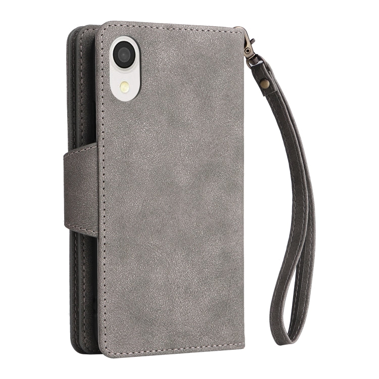 For Samsung Galaxy A22e 5G Rivet Buckle 9 Cards Three Fold Leather Phone Case