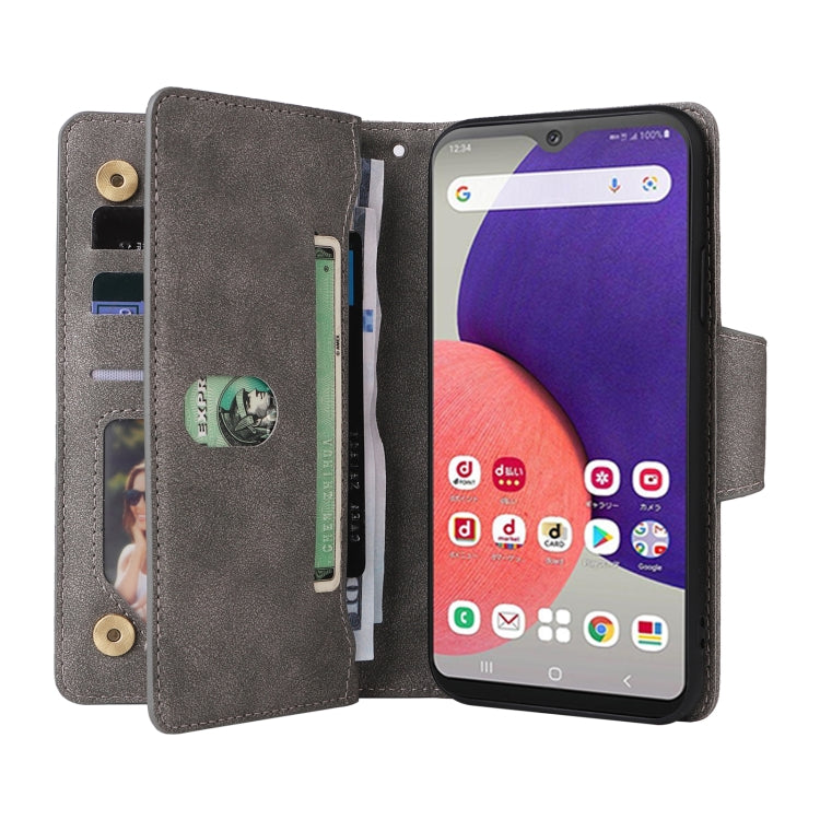 For Samsung Galaxy A22e 5G Rivet Buckle 9 Cards Three Fold Leather Phone Case