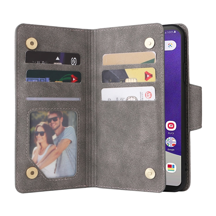 For Samsung Galaxy A22e 5G Rivet Buckle 9 Cards Three Fold Leather Phone Case
